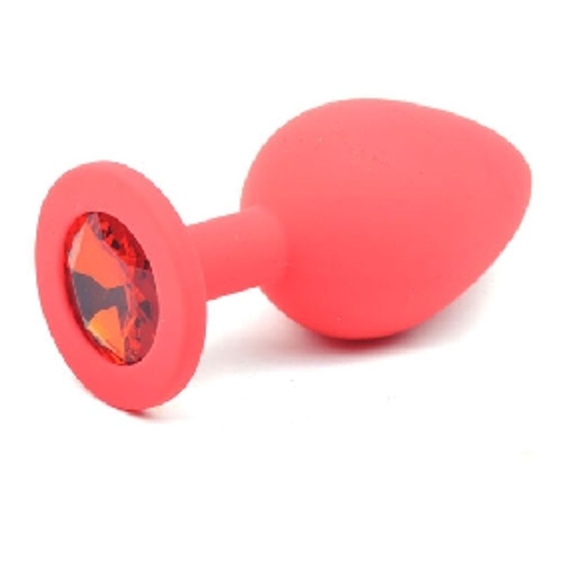 Erotic - Rød Silikonbuttplug med Rød Krystall - Medium