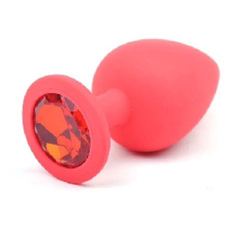 Erotic - Rød Silikonbuttplug med Rød Krystall - Large