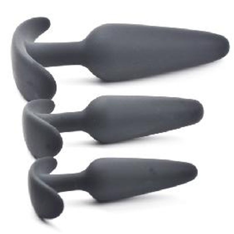 Silikonbuttplugg 3 stk sett  sort - Small -Medium- La