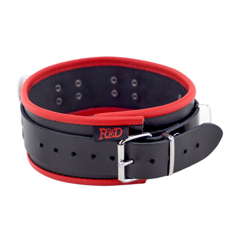 Skinn Collar med 3 D-ringer - Rød/Svart