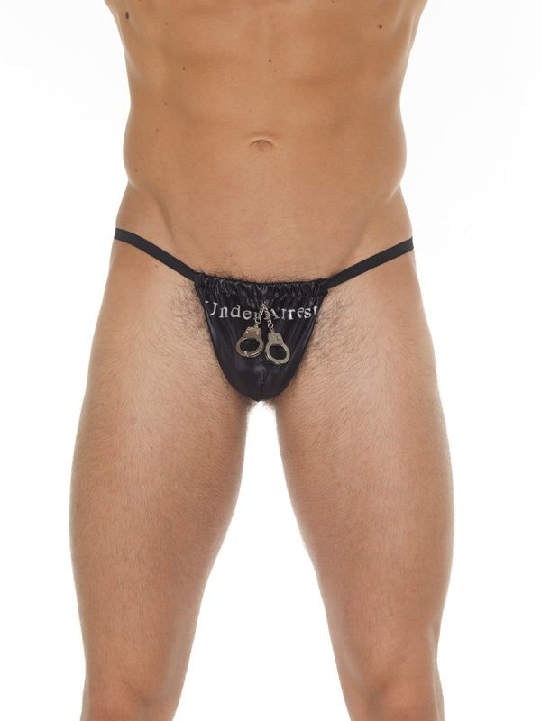 AMORABLE - TANGA MED TEKST å mini cuffs- ONE SIZE - SVART