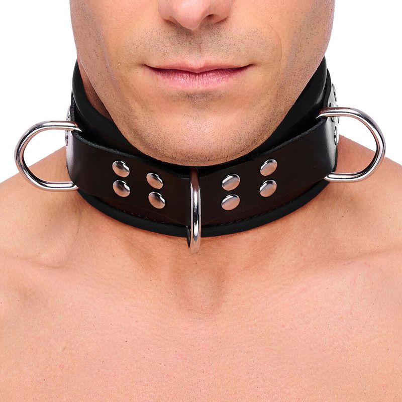 Skinn Collar med 3 D -ringer - Sort